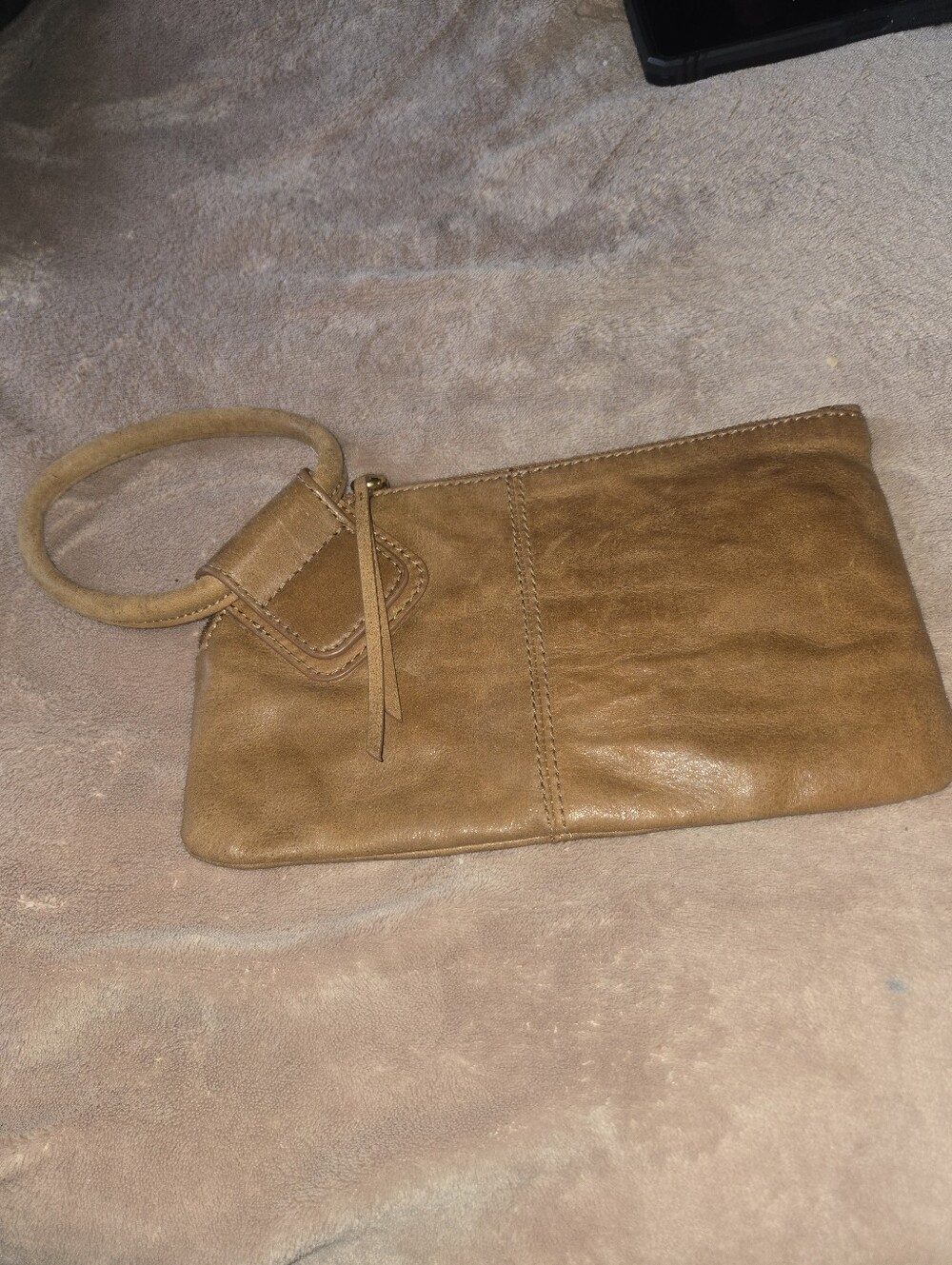 HOBO Tan Leather Wristlet Clutch with Wrist Strap